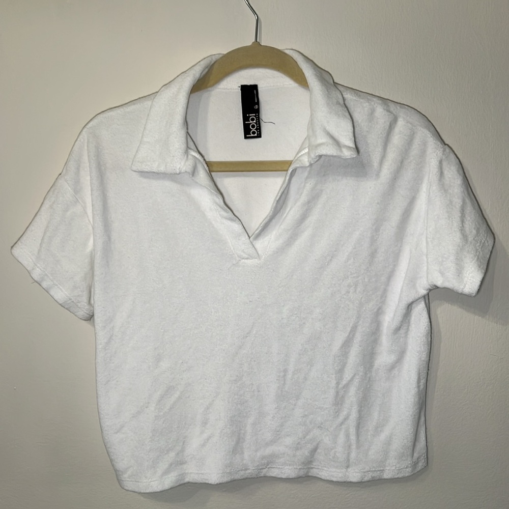 Revolve Bobi Los Angeles White Polo Shirt crop top New with tag Terry
